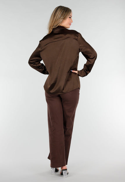 Bruine Satijnen Blouse