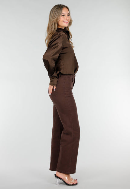 Bruine Satijnen Blouse