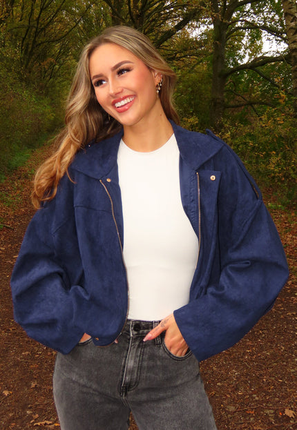 NEW151025 Donkerblauw Suèdelook Jasje