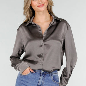 Grijze Satijnen Blouse