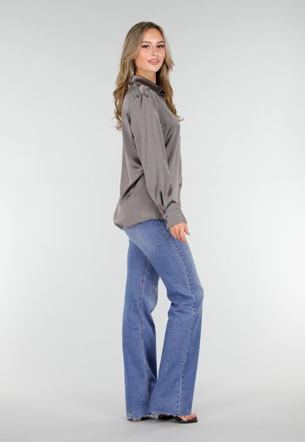 Grijze Satijnen Blouse