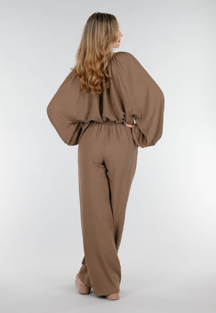 NEW151025 Bruine Linnenlook Blouse