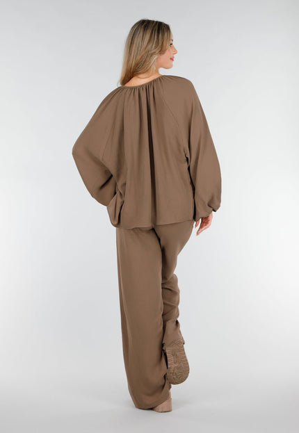 NEW151025 Bruine Linnenlook Blouse