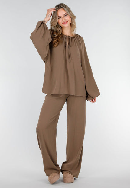 NEW151025 Bruine Linnenlook Blouse