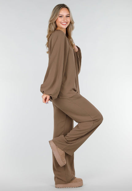 NEW151025 Bruine Linnenlook Blouse