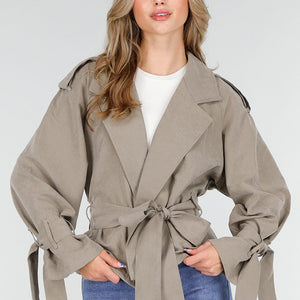 NEW151025 Korte Trenchcoat Taupe