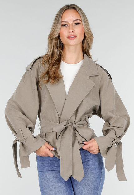 NEW151025 Korte Trenchcoat Taupe