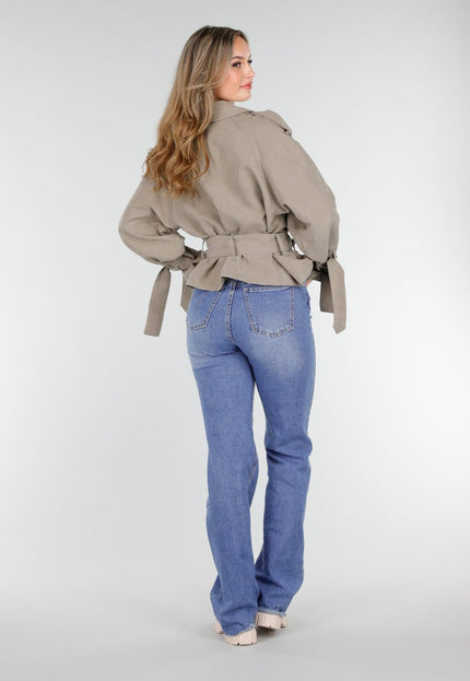 NEW151025 Korte Trenchcoat Taupe