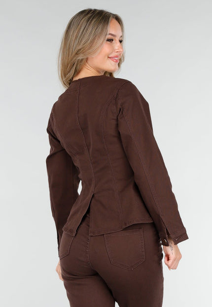 NEW151025 Denim Peplum Blazer Donkerbruin