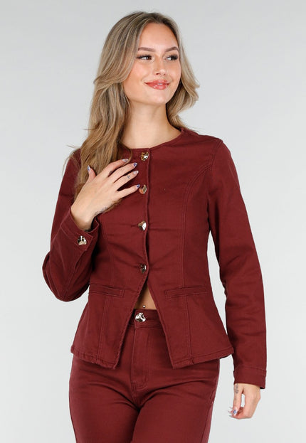 NEW151025 Denim Peplum Blazer Bordeauxrood