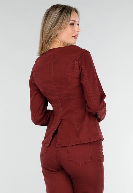 NEW151025 Denim Peplum Blazer Bordeauxrood