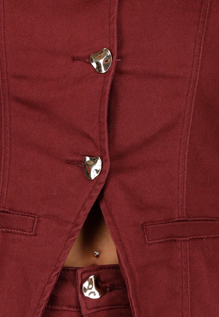 NEW151025 Denim Peplum Blazer Bordeauxrood