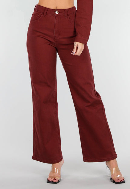 NEW151025 High Waist Jeans Bordeauxrood
