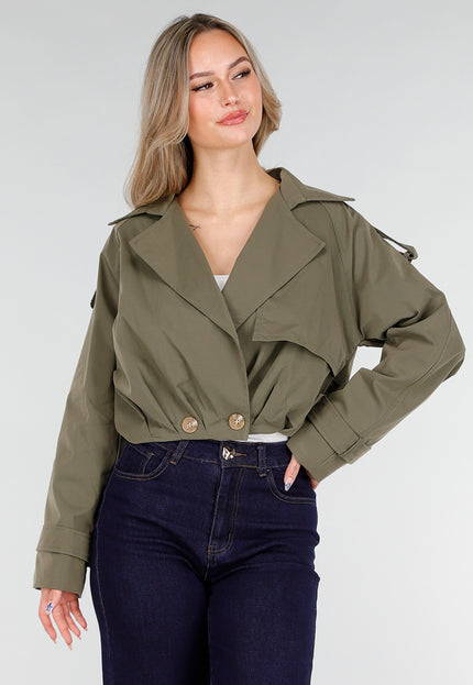 NEW151025 Olijfgroene Cropped Trenchcoat