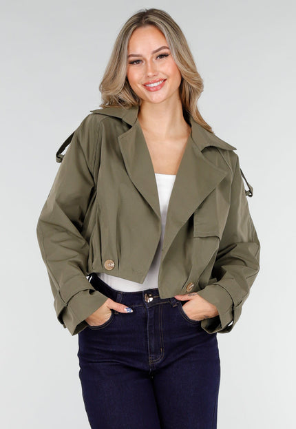 NEW151025 Olijfgroene Cropped Trenchcoat