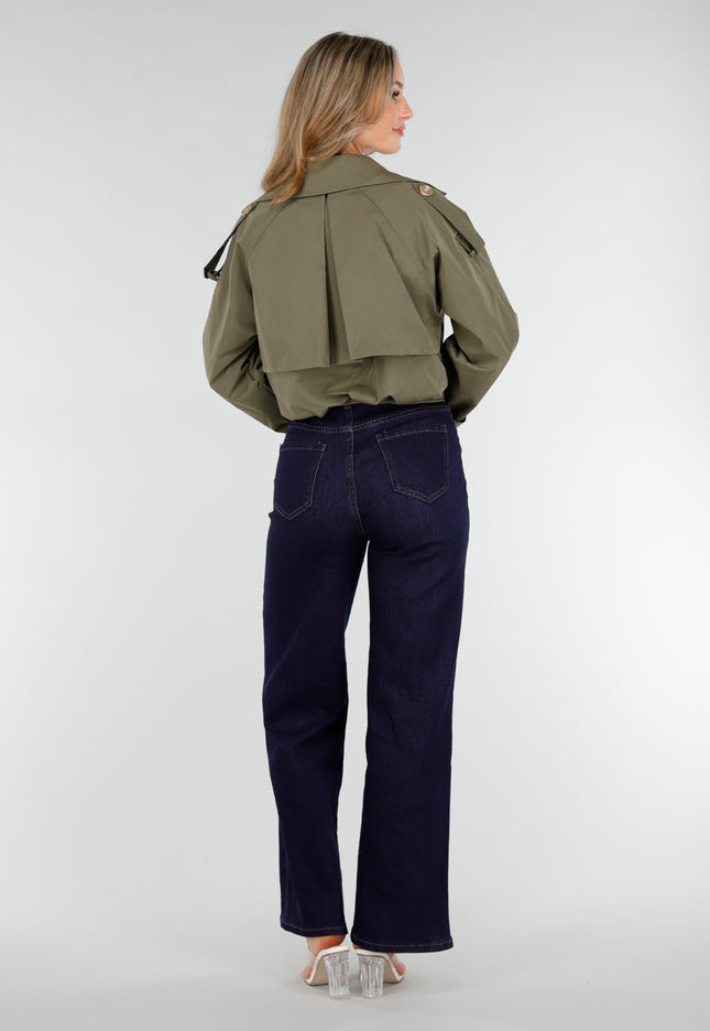 NEW151025 Olijfgroene Cropped Trenchcoat