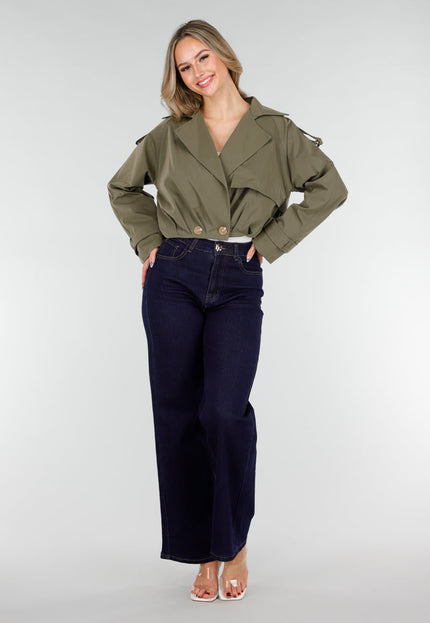 NEW151025 Olijfgroene Cropped Trenchcoat