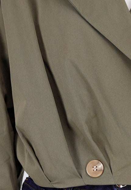 NEW151025 Olijfgroene Cropped Trenchcoat