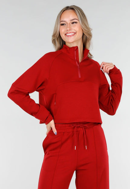 NEW151025 Rode Halve Zip Trui