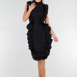 NEW151025 Zwarte Jurk met Ruffles