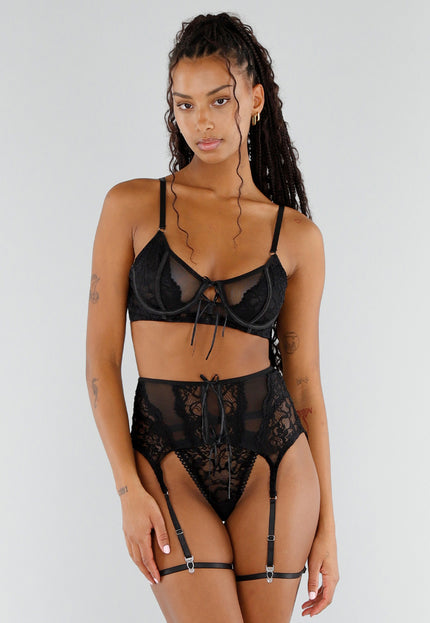 NEW151025 Zwarte Kanten Lingerie Set