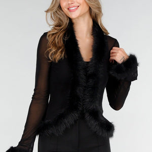 Zwarte Mesh Top met Bont