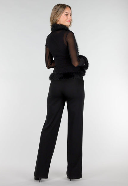 Zwarte Mesh Top met Bont