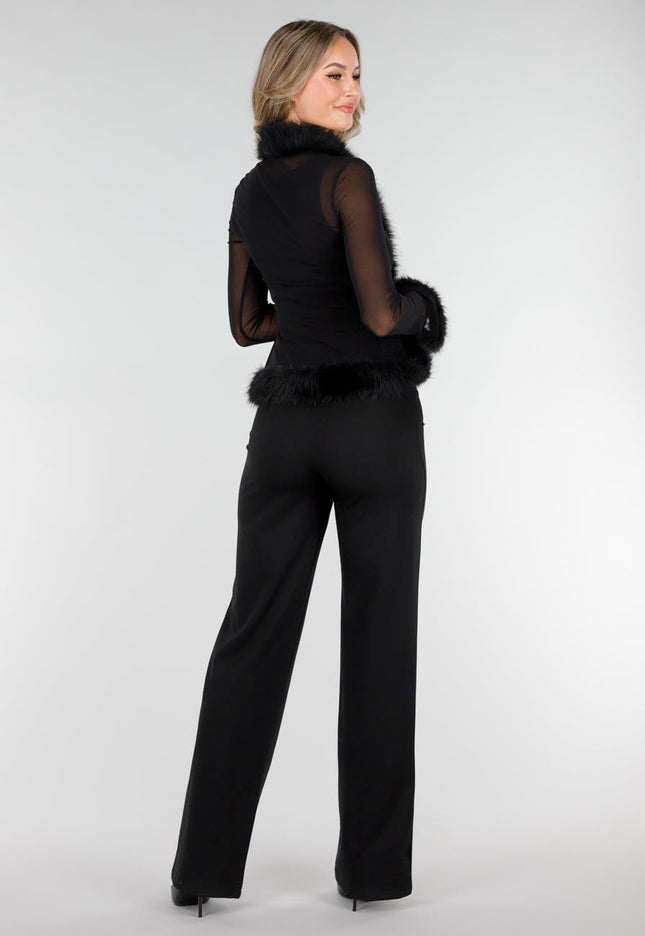 Zwarte Mesh Top met Bont