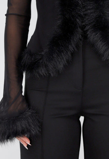 Zwarte Mesh Top met Bont