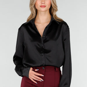 Zwarte Satijnen Blouse