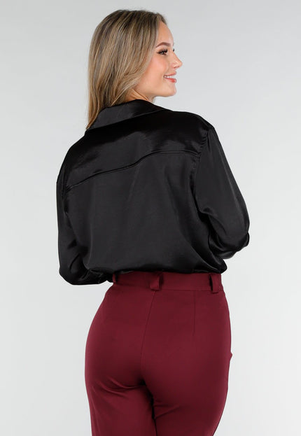 Zwarte Satijnen Blouse