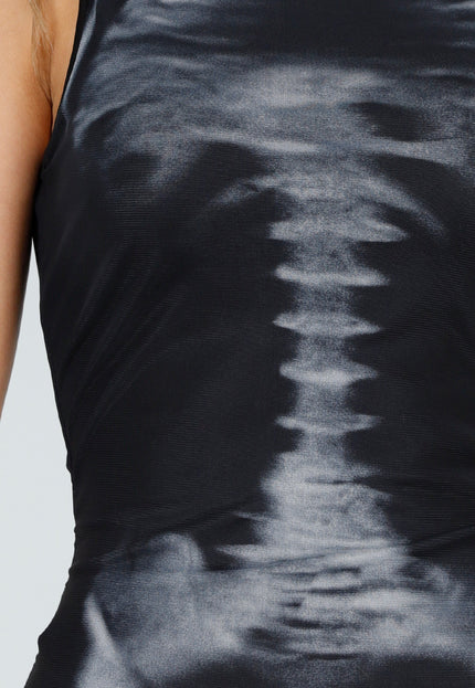 NEW221025 Zwarte Skelet Mesh Jurk