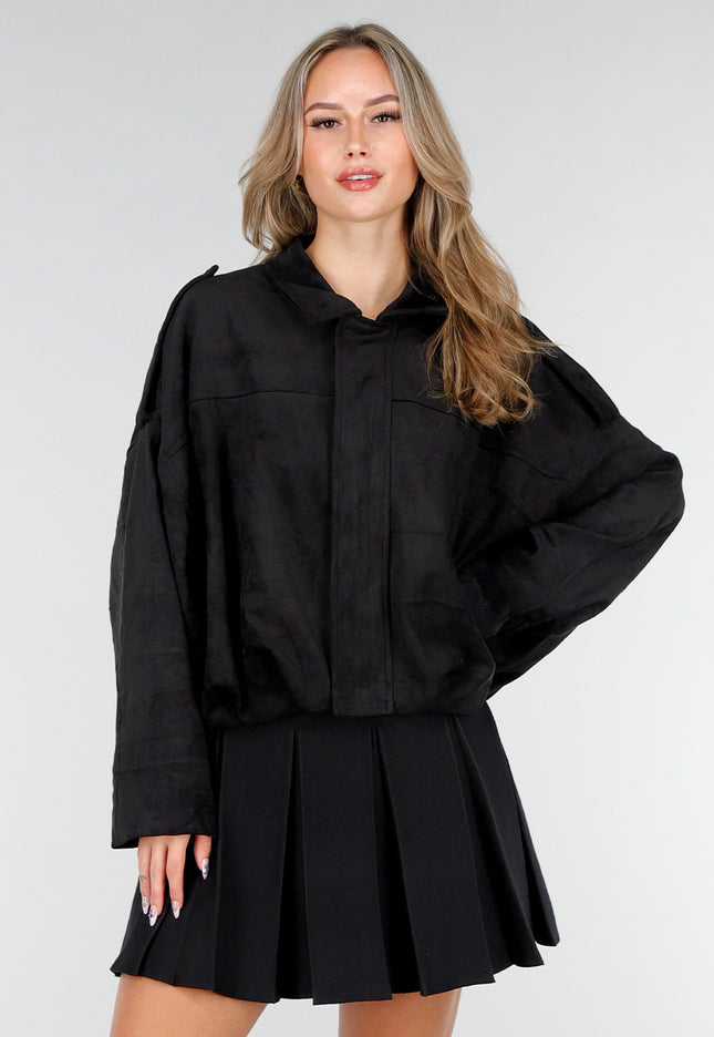 NEW151025 Zwarte Suèdelook Jasje