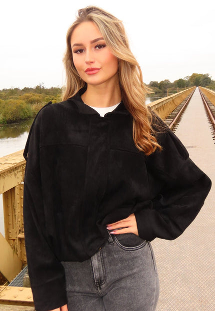 NEW151025 Zwarte Suèdelook Jasje
