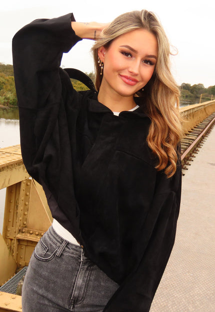 NEW151025 Zwarte Suèdelook Jasje