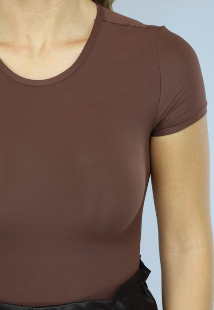 NEW1511 Bruine Stretch Body met Korte Mouwen