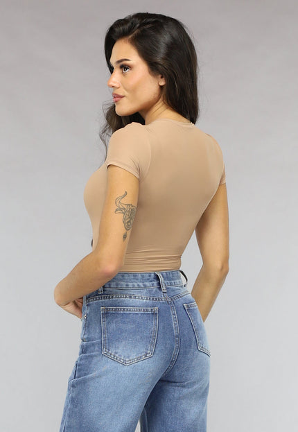 NEW1511 Camel Stretch Body met Korte Mouwen