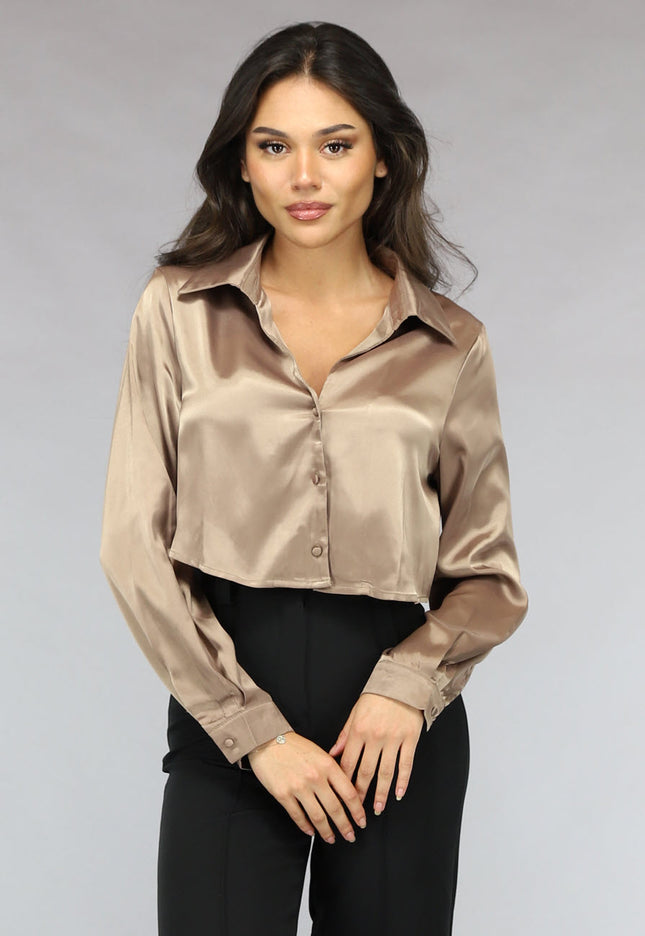 OP=OP.AV.12 Khaki Cropped Blouse met Knoopsluiting