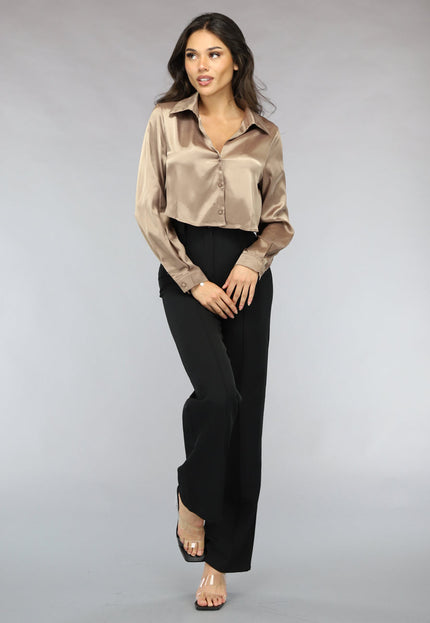 OP=OP.AV.12 Khaki Cropped Blouse met Knoopsluiting