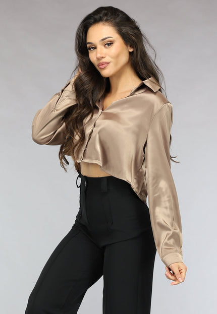 OP=OP.AV.12 Khaki Cropped Blouse met Knoopsluiting