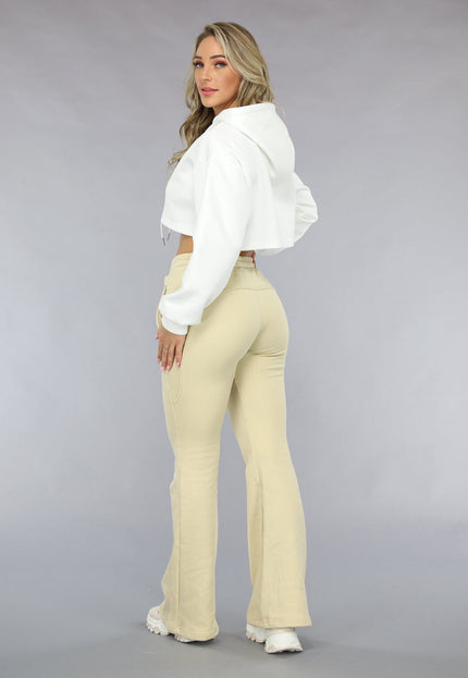 NEW1511 Witte Cropped Hoodie met Pofmouwen