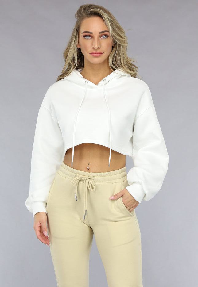 NEW1511 Witte Cropped Hoodie met Pofmouwen
