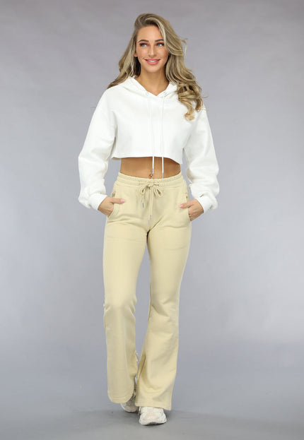 NEW1511 Witte Cropped Hoodie met Pofmouwen