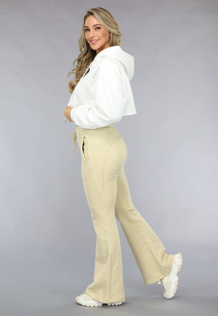 NEW1511 Witte Cropped Hoodie met Pofmouwen