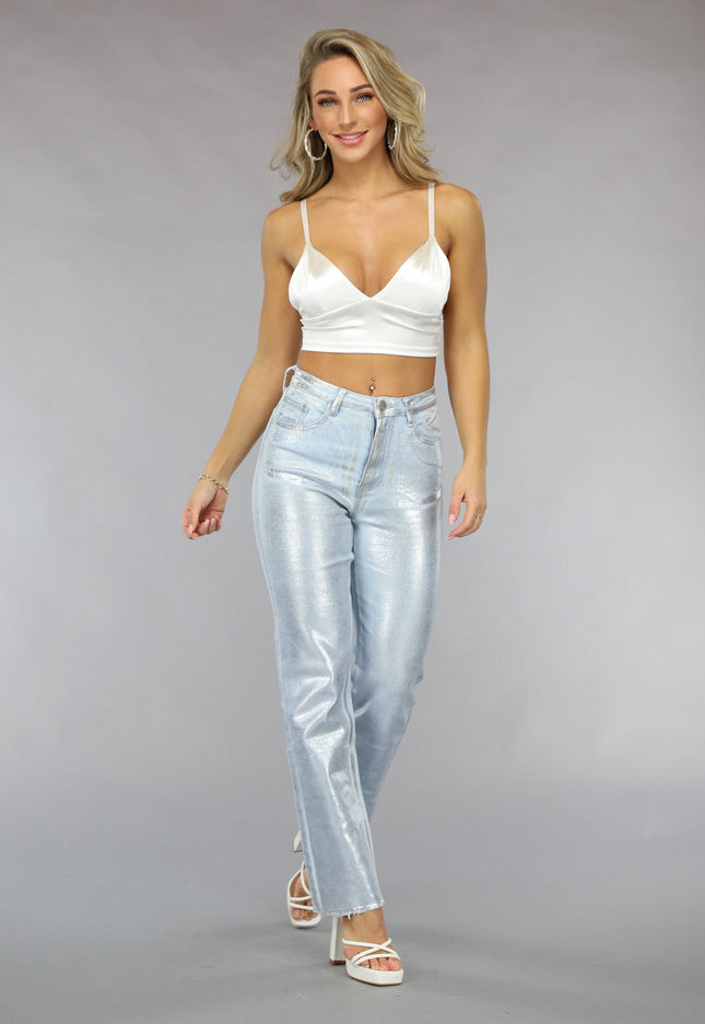 NEW1511 Witte Satin Look Triangel Crop Top