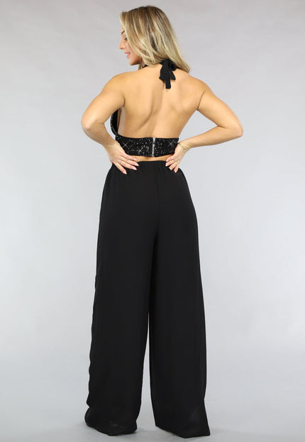 OP=OP.51.NL Zwarte 2-delige Pantalon Set met Glitter Top