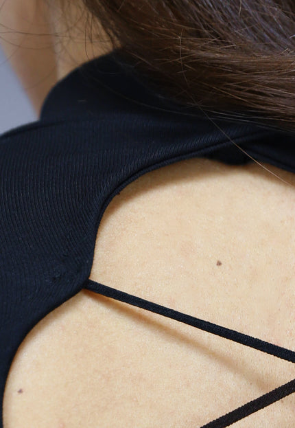 NEW210126 Zwarte Longsleeve Top met Open Rug