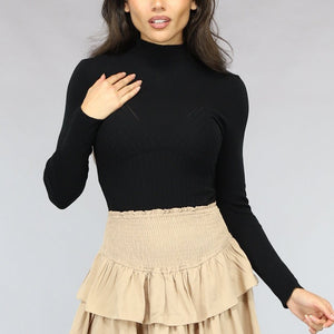 NEW1511 Zwarte Ribgebreide Turtleneck Bodysuit