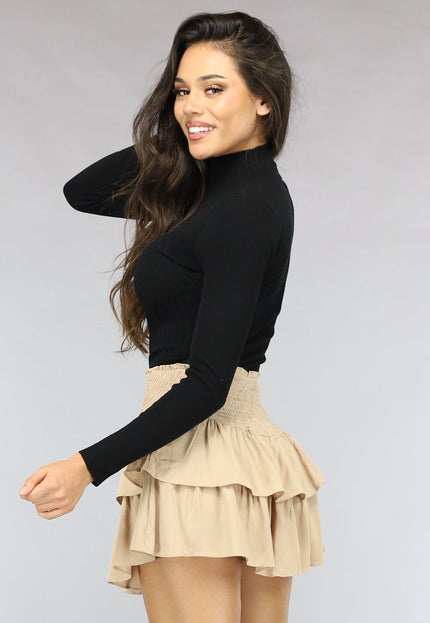 NEW1511 Zwarte Ribgebreide Turtleneck Bodysuit