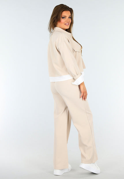 NEW1604 Beige Two Piece Set met Blouse Detail
